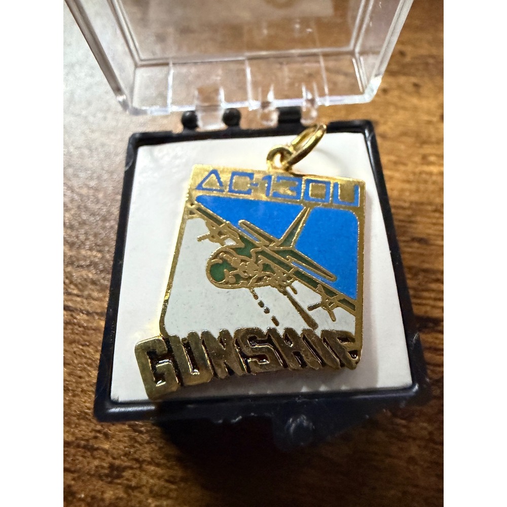 Vintage AC-130U Spooky II Gunship Military Enamel Charm Pendant Gold Tone
